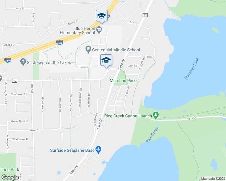 map of restaurants, bars, coffee shops, grocery stores, and more near 459 Aqua Circle in Lino Lakes