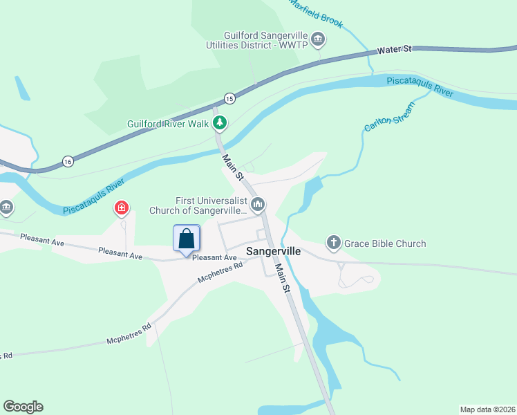 map of restaurants, bars, coffee shops, grocery stores, and more near 149 Main Road in Sangerville