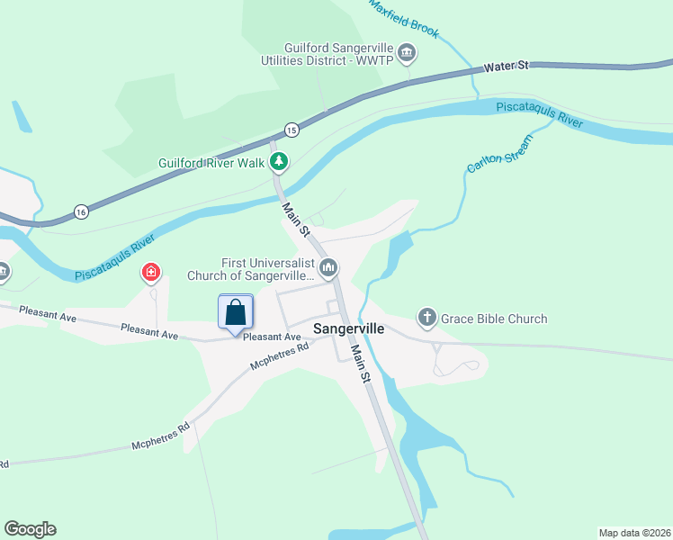 map of restaurants, bars, coffee shops, grocery stores, and more near 149 Main Road in Sangerville