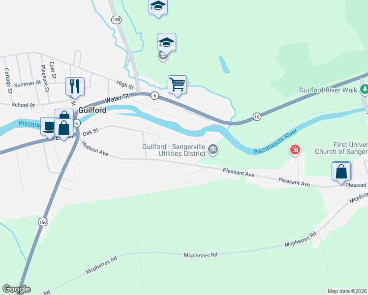 map of restaurants, bars, coffee shops, grocery stores, and more near 18 Riverside Terrace in Guilford