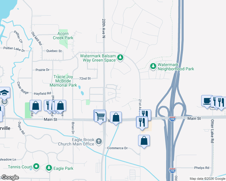 map of restaurants, bars, coffee shops, grocery stores, and more near 2058 Willow Circle in Centerville
