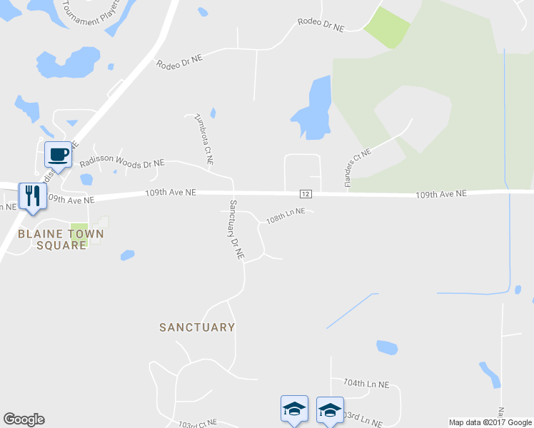 map of restaurants, bars, coffee shops, grocery stores, and more near 2815 108th Lane Northeast in Blaine