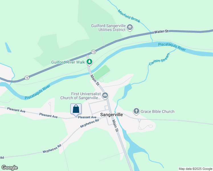 map of restaurants, bars, coffee shops, grocery stores, and more near 2 Mill Street in Sangerville