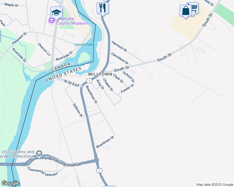 map of restaurants, bars, coffee shops, grocery stores, and more near 21 Chapel Street in Calais