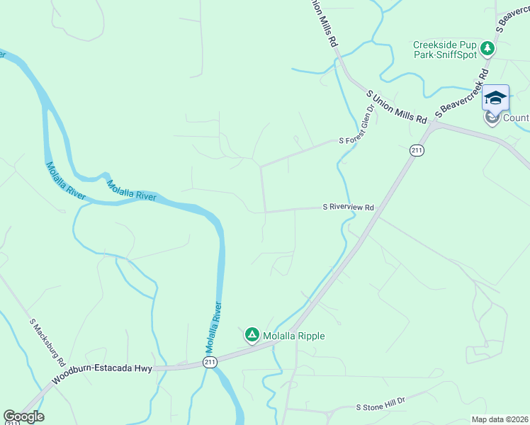 map of restaurants, bars, coffee shops, grocery stores, and more near 16349 South Riverview Road in Molalla