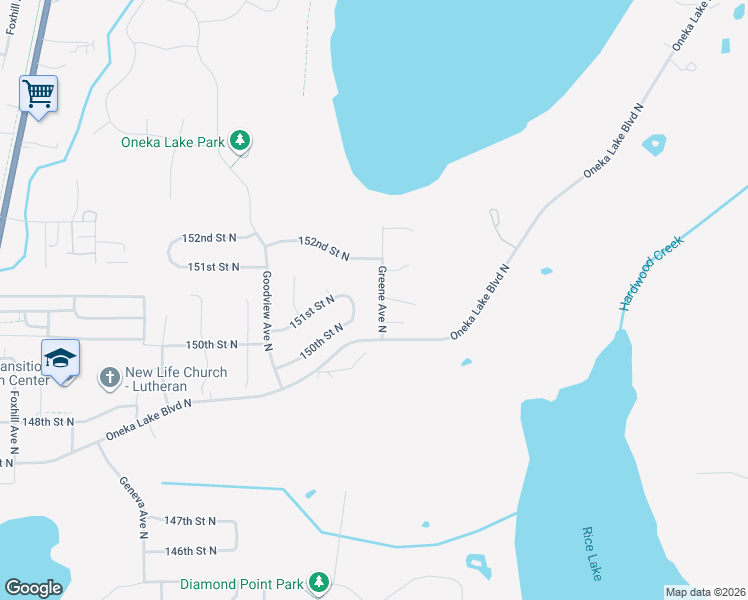 map of restaurants, bars, coffee shops, grocery stores, and more near 6467 150th Street North in Hugo