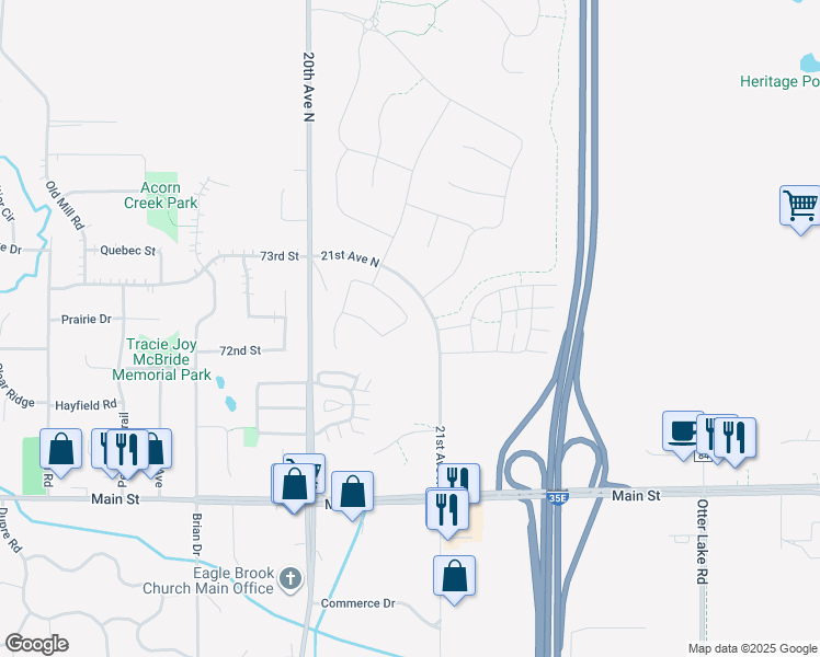 map of restaurants, bars, coffee shops, grocery stores, and more near 2079 Balsam Way in Lino Lakes