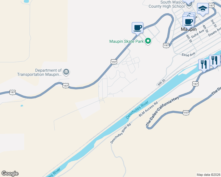 map of restaurants, bars, coffee shops, grocery stores, and more near 1515 Fish Tail Road in Maupin