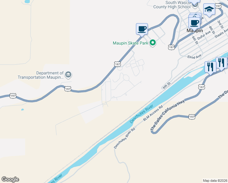 map of restaurants, bars, coffee shops, grocery stores, and more near 1515 Fish Tail Road in Maupin