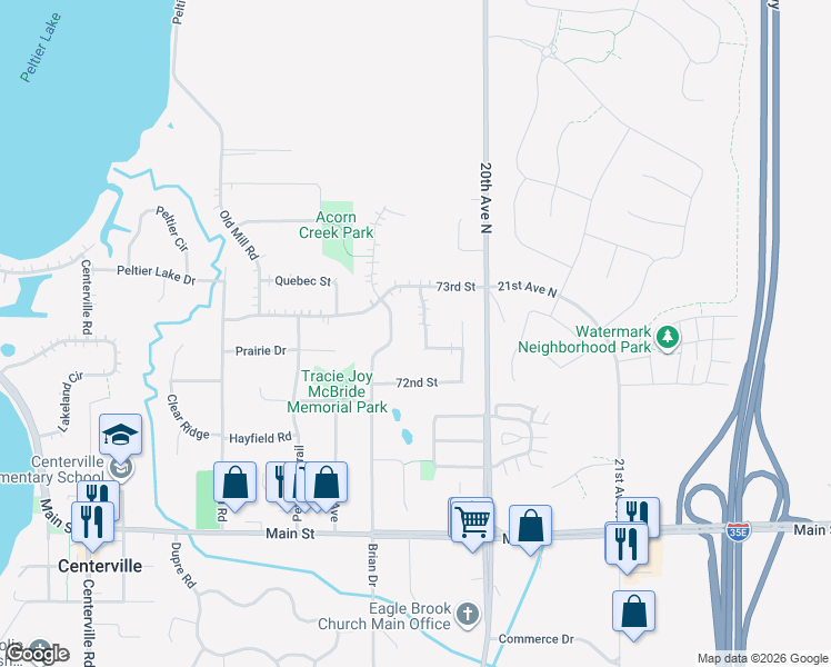 map of restaurants, bars, coffee shops, grocery stores, and more near 7251 Twin Lakes Avenue in Centerville
