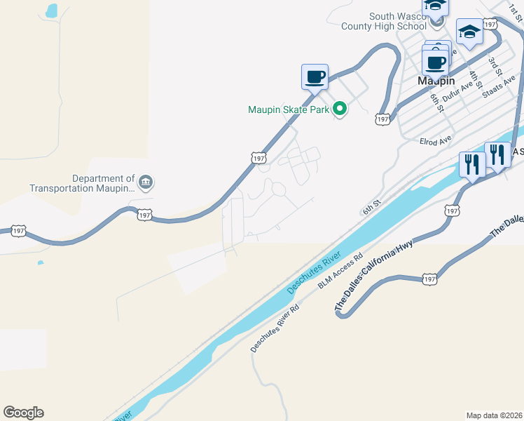 map of restaurants, bars, coffee shops, grocery stores, and more near 1501 Fish Tail Road in Maupin