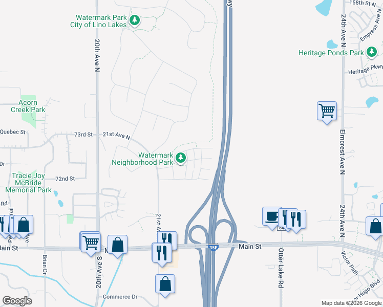 map of restaurants, bars, coffee shops, grocery stores, and more near 7253 Fall Drive in Lino Lakes