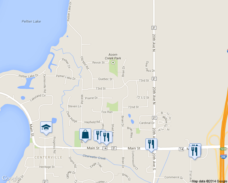 map of restaurants, bars, coffee shops, grocery stores, and more near 1882 73rd Street in Centerville