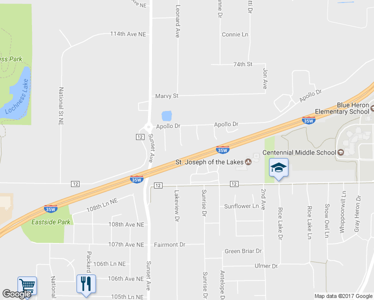 map of restaurants, bars, coffee shops, grocery stores, and more near 7268 Heather Court North in Lino Lakes