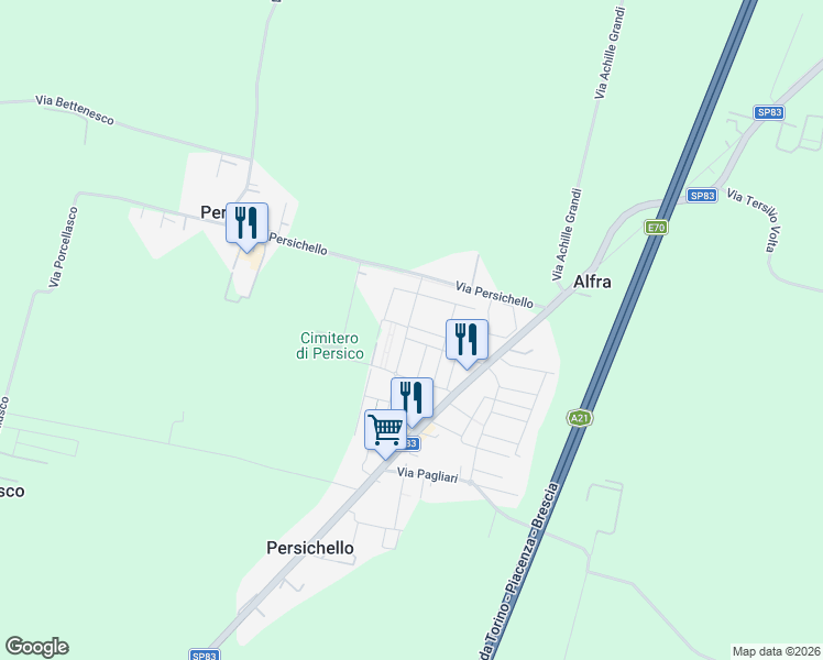 map of restaurants, bars, coffee shops, grocery stores, and more near 14 Via A. Ghisleri in Persichello