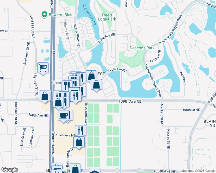 map of restaurants, bars, coffee shops, grocery stores, and more near 10990 Goodhue Street Northeast in Blaine