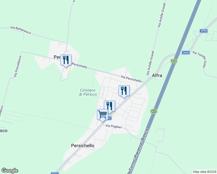 map of restaurants, bars, coffee shops, grocery stores, and more near 14 Via A. Ghisleri in Persichello