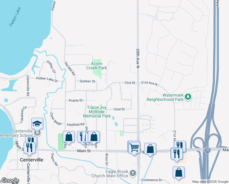 map of restaurants, bars, coffee shops, grocery stores, and more near 7251 Twin Lakes Avenue in Centerville