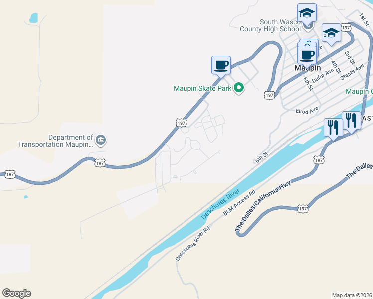 map of restaurants, bars, coffee shops, grocery stores, and more near 1430 Fish Tail Road in Maupin