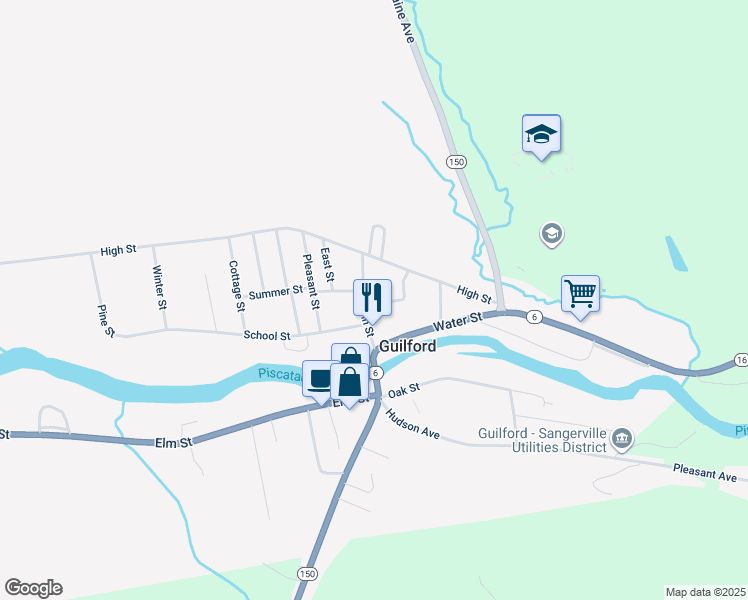 map of restaurants, bars, coffee shops, grocery stores, and more near 15 North Main Street in Guilford