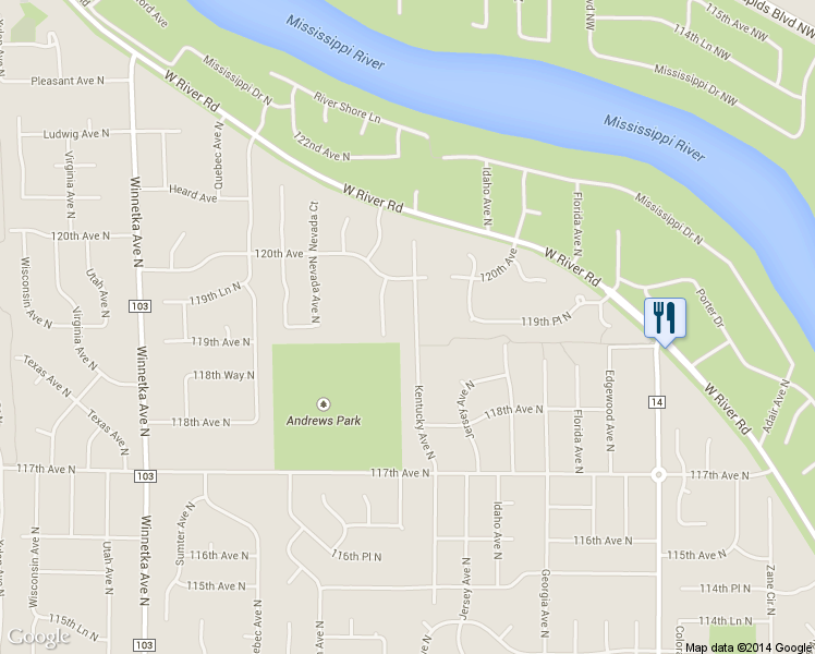 map of restaurants, bars, coffee shops, grocery stores, and more near 11935 Kentucky Avenue North in Champlin