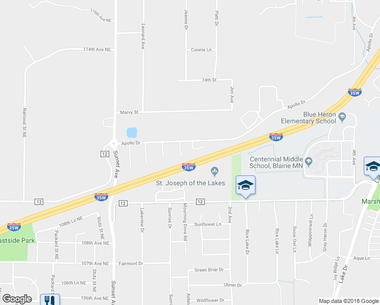 map of restaurants, bars, coffee shops, grocery stores, and more near 7287 Savanna Court in Lino Lakes