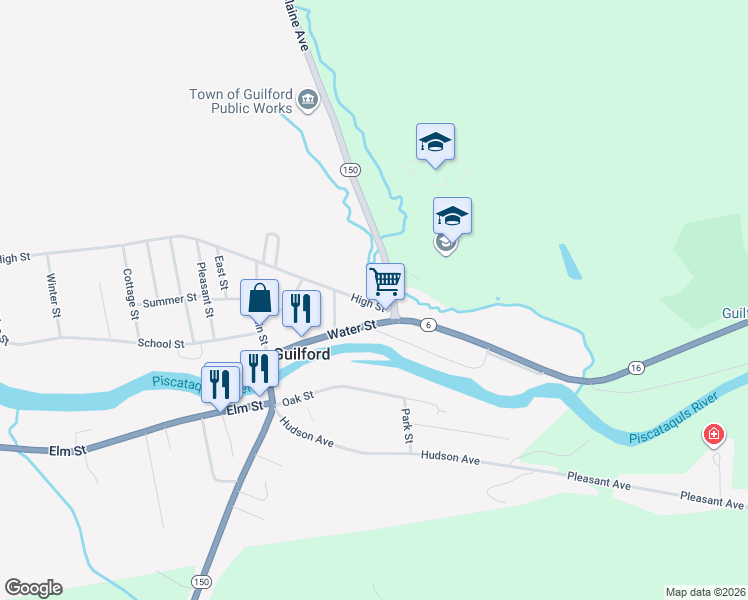map of restaurants, bars, coffee shops, grocery stores, and more near 6 Blaine Avenue in Guilford