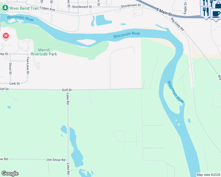map of restaurants, bars, coffee shops, grocery stores, and more near 709 Rio Grande Drive in Merrill