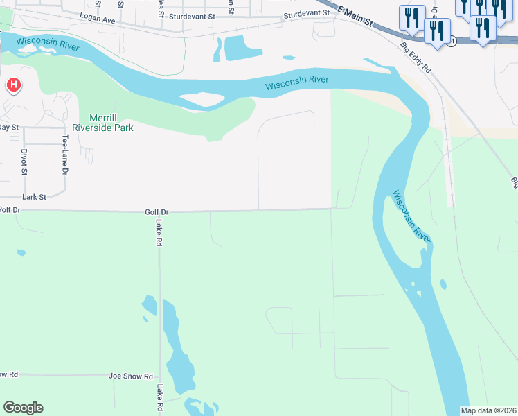 map of restaurants, bars, coffee shops, grocery stores, and more near 710 Rio Grande Drive in Merrill