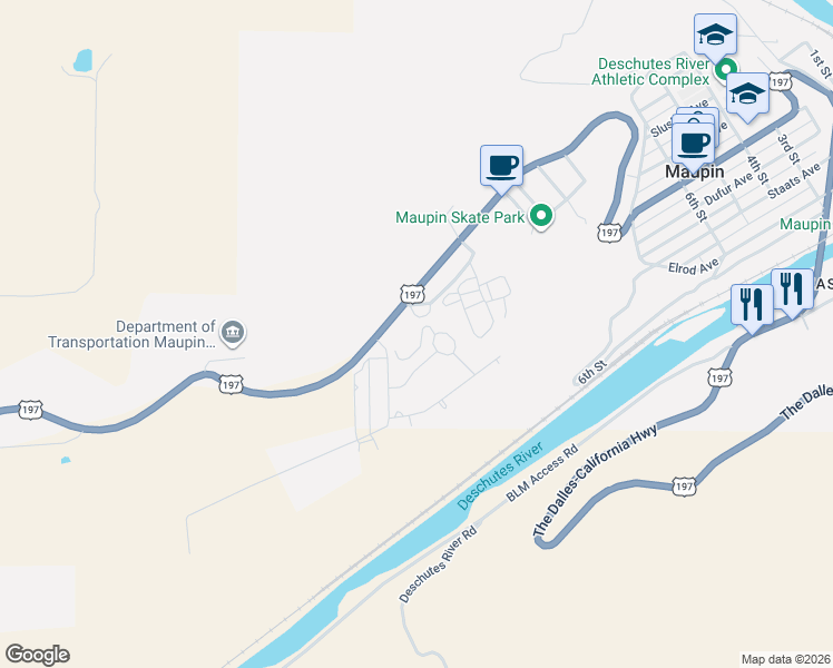 map of restaurants, bars, coffee shops, grocery stores, and more near 425 Little Lake Road in Maupin