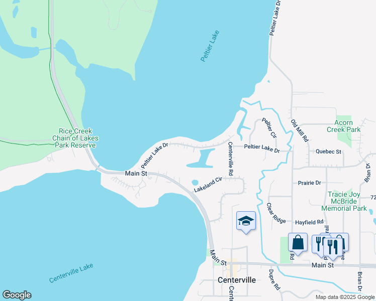 map of restaurants, bars, coffee shops, grocery stores, and more near 1626 Peltier Lake Drive in Hugo
