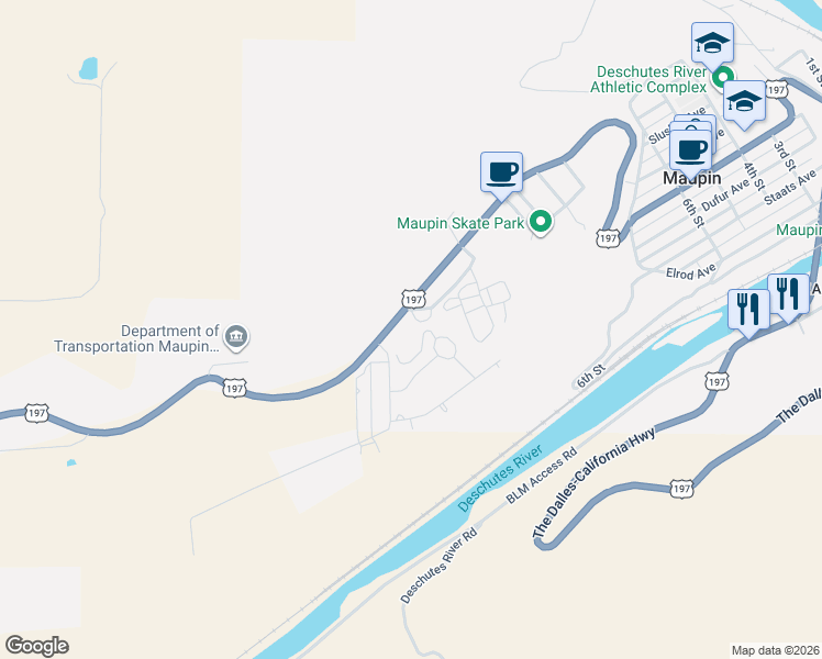 map of restaurants, bars, coffee shops, grocery stores, and more near 401 Little Lake Road in Maupin