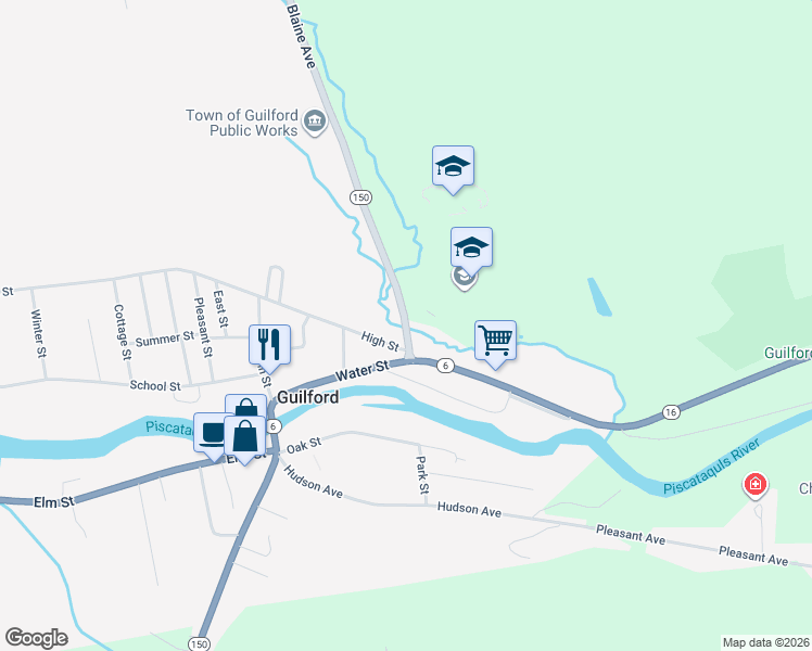 map of restaurants, bars, coffee shops, grocery stores, and more near 6 Blaine Avenue in Guilford