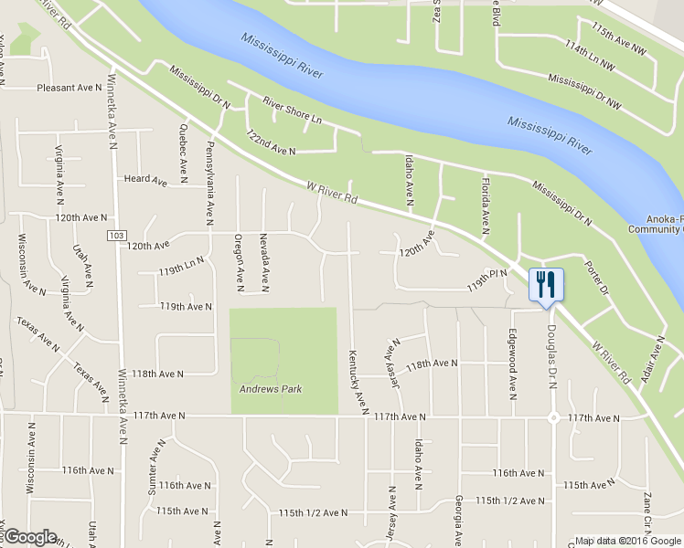 map of restaurants, bars, coffee shops, grocery stores, and more near 11935 Kentucky Avenue North in Champlin