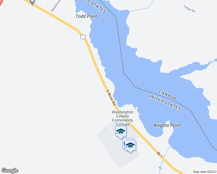 map of restaurants, bars, coffee shops, grocery stores, and more near 144 South River Road in Calais