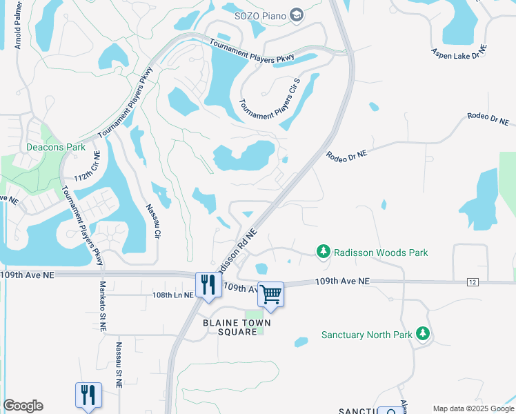 map of restaurants, bars, coffee shops, grocery stores, and more near 11065 Amen Circle Northeast in Blaine