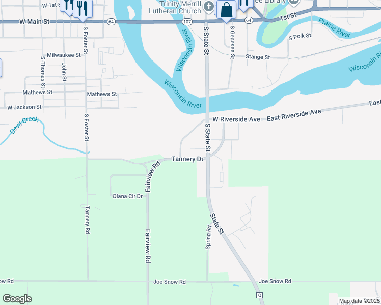 map of restaurants, bars, coffee shops, grocery stores, and more near 810 South State Street in Merrill