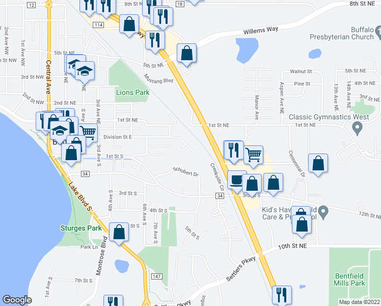 map of restaurants, bars, coffee shops, grocery stores, and more near 714 Division Street East in Buffalo