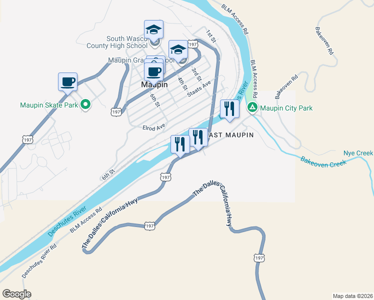 map of restaurants, bars, coffee shops, grocery stores, and more near in Maupin