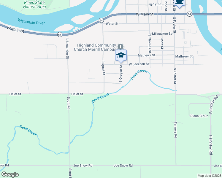map of restaurants, bars, coffee shops, grocery stores, and more near 1905 Webster Street in Merrill