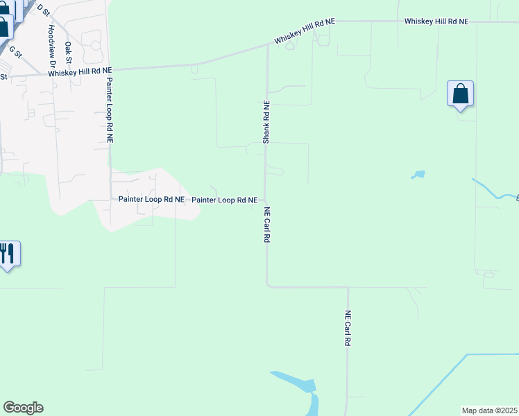 map of restaurants, bars, coffee shops, grocery stores, and more near 17505 Painter Loop Rd NE in Hubbard