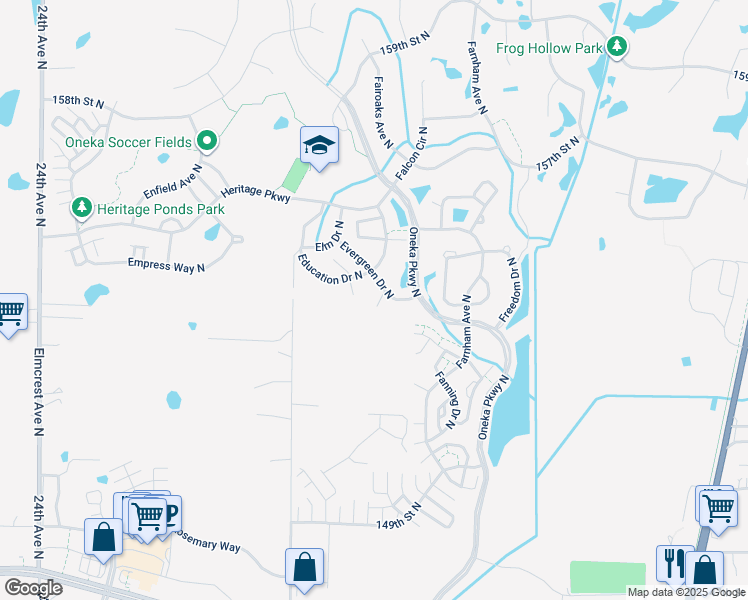 map of restaurants, bars, coffee shops, grocery stores, and more near 4985 Evergreen Drive North in Hugo
