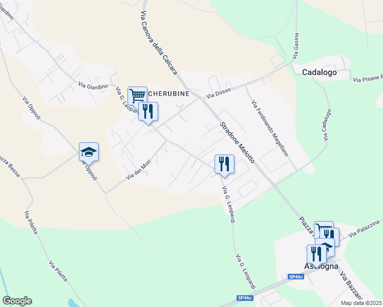 map of restaurants, bars, coffee shops, grocery stores, and more near 89 Via G. Leopardi in Cerea