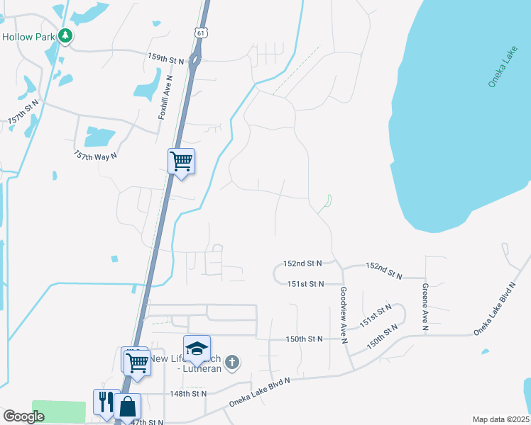 map of restaurants, bars, coffee shops, grocery stores, and more near 6105 Goodview Trail Court North in Hugo