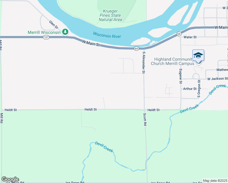map of restaurants, bars, coffee shops, grocery stores, and more near 2401 West Jackson Street in Merrill