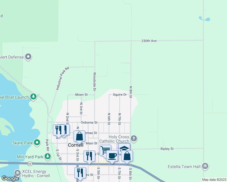 map of restaurants, bars, coffee shops, grocery stores, and more near 616 Squire Drive in Cornell