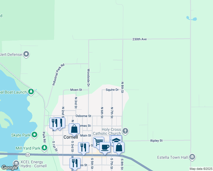 map of restaurants, bars, coffee shops, grocery stores, and more near 616 Squire Drive in Cornell
