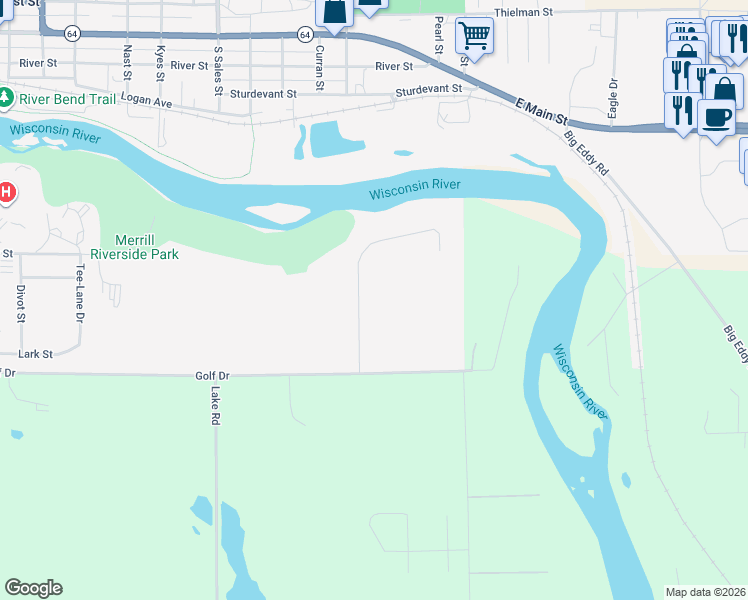 map of restaurants, bars, coffee shops, grocery stores, and more near 709 Rio Grande Drive in Merrill