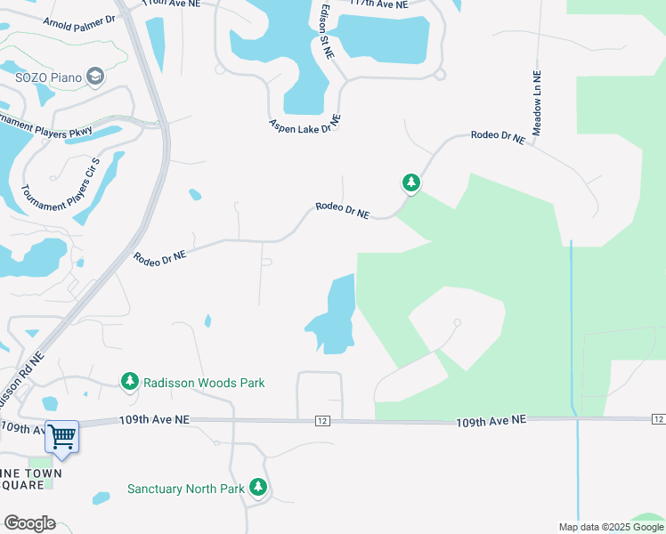 map of restaurants, bars, coffee shops, grocery stores, and more near 2876 Rodeo Drive Northeast in Minneapolis