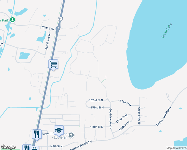 map of restaurants, bars, coffee shops, grocery stores, and more near 6136 Goodview Trail Circle North in Hugo